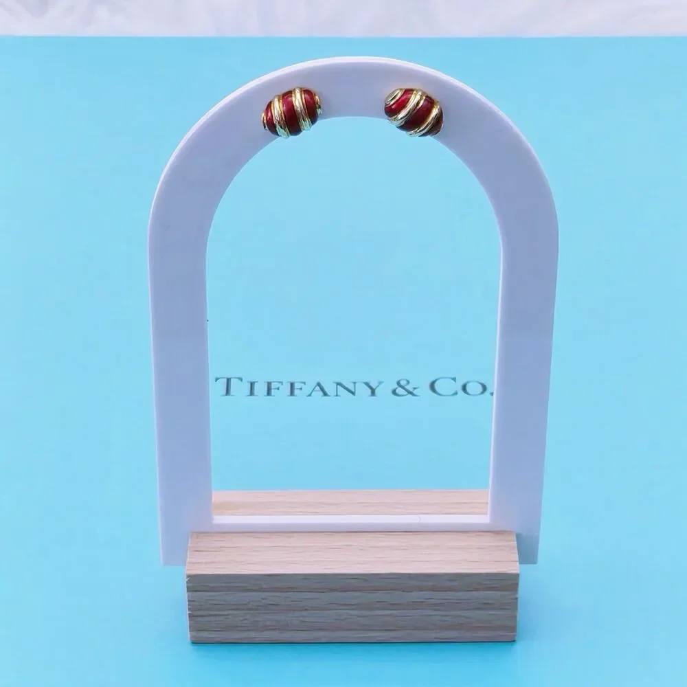 RARE Vintage Tiffany & Co. Schlumberger 18k Gold & Red Enamel Earrings